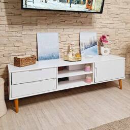 Berkfield Home TV Cabinet MOLDE White 158x40x49 cm Solid Wood Pine - Size: 158 x 40 x 49 cm - thumbnail 1