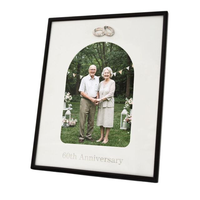 Happy Homewares 60th Anniversary Matte Black 5x7 Picture Frame with Diamante Rings - image 1