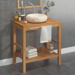 Berkfield Home Bathroom Vanity Cabinet Solid Teak with Sink Marble Cream in Brown