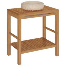Berkfield Home Bathroom Vanity Cabinet Solid Teak with Sink Marble Cream in Brown - thumbnail 2