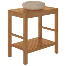 Berkfield Home Bathroom Vanity Cabinet Solid Teak with Sink Marble Cream in Brown - thumbnail 5