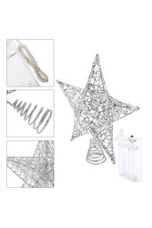 Living and Home 20cm Christmas Tree Topper Silver Glitter Christmas Tree Star with LED Lights - thumbnail 5