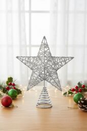 Living and Home 20cm Christmas Tree Topper Silver Glitter Christmas Tree Star with LED Lights - thumbnail 2