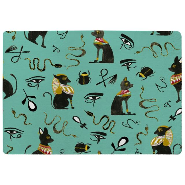 Benjamin Tate Design Hand Painting Abstract, Ancient Egypt Horus Eye Signs Designer Rug in Natural - Size: Large - image 1
