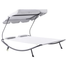 OUTSUNNY Garden Double Hammock Sun Lounger Day Bed Canopy 2 Pillows w/ Stand in White - thumbnail 2