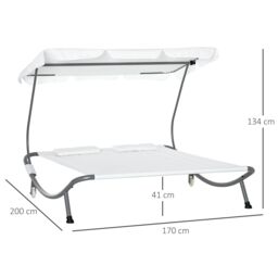 OUTSUNNY Garden Double Hammock Sun Lounger Day Bed Canopy 2 Pillows w/ Stand in White - thumbnail 3