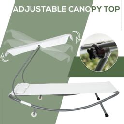 OUTSUNNY Garden Double Hammock Sun Lounger Day Bed Canopy 2 Pillows w/ Stand in White - thumbnail 4