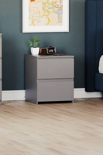 HD Designs Denver 2 Drawer Bedside Chest Of Drawers Bedroom Furniture in Grey - image 1