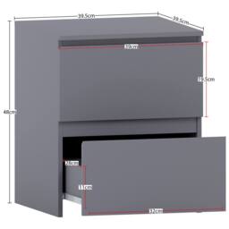 HD Designs Denver 2 Drawer Bedside Chest Of Drawers Bedroom Furniture in Grey - thumbnail 2