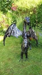 Inspirational Gifting Eastern Dragon Garden Ornament Sculpture Large - Metal Platework in Black - thumbnail 2
