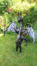 Inspirational Gifting Eastern Dragon Garden Ornament Sculpture Large - Metal Platework in Black - thumbnail 7
