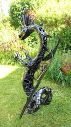 Inspirational Gifting Eastern Dragon Garden Ornament Sculpture Large - Metal Platework in Black - thumbnail 5