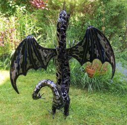 Inspirational Gifting Eastern Dragon Garden Ornament Sculpture Large - Metal Platework in Black - thumbnail 4