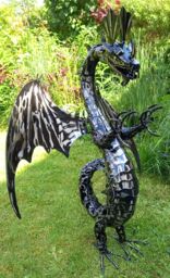Inspirational Gifting Eastern Dragon Garden Ornament Sculpture Large - Metal Platework in Black
