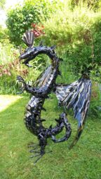 Inspirational Gifting Eastern Dragon Garden Ornament Sculpture Large - Metal Platework in Black - thumbnail 6