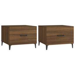 Berkfield Home Coffee Tables with Metal Legs 2 pcs Brown Oak 50x50x40 cm - Size: 50 x 50 x 40 cm - thumbnail 2