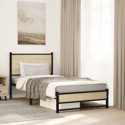 Berkfield Home Metal Bed Frame without Mattress Sonoma Oak 80x200 cm in Brown - thumbnail 2