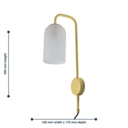 First Choice Lighting Set of 2 Victoria - Satin Brass Plug in Wall Lights Frost Glass Shades in Gold - thumbnail 8