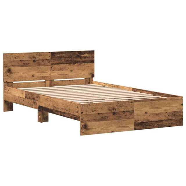 Berkfield Home Bed Frame with Headboard Old Wood 120 x 190 cm Solid Wood in Brown - image 1