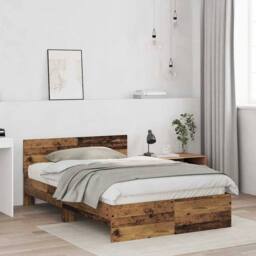 Berkfield Home Bed Frame with Headboard Old Wood 120 x 190 cm Solid Wood in Brown - thumbnail 4