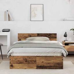 Berkfield Home Bed Frame with Headboard Old Wood 120 x 190 cm Solid Wood in Brown - thumbnail 2