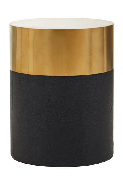 Orsina Round Black Shagreen Stool, Dual-Tone Black & Gold Accent Stool, Minimalist Luxe Seating - image 1