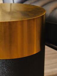 Orsina Round Black Shagreen Stool, Dual-Tone Black & Gold Accent Stool, Minimalist Luxe Seating - thumbnail 4