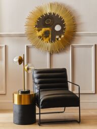 Orsina Round Black Shagreen Stool, Dual-Tone Black & Gold Accent Stool, Minimalist Luxe Seating - thumbnail 5