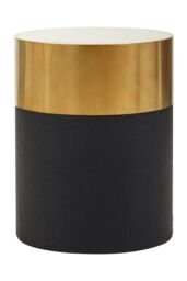 Orsina Round Black Shagreen Stool, Dual-Tone Black & Gold Accent Stool, Minimalist Luxe Seating - thumbnail 1