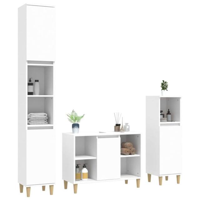 Berkfield Home Durable 3 Piece Bathroom Furniture Set White Engineered Wood - image 1