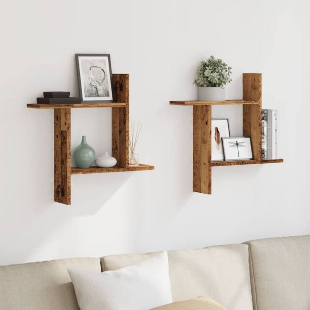 Berkfield Home Durable Wall Shelves 2 pcs Old Wood 50x12x50 cm Engineered Wood in Brown - Size: 50 x 12 x 50 cm - image 1