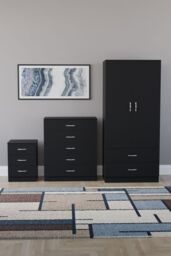 Home Discount Vida Designs Riano 3Pc Bedroom Set - 3 Drawer Bedside & 5 Drawer Chest in Black - thumbnail 4