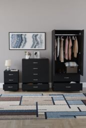 Home Discount Vida Designs Riano 3Pc Bedroom Set - 3 Drawer Bedside & 5 Drawer Chest in Black - thumbnail 3