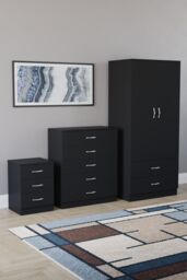 Home Discount Vida Designs Riano 3Pc Bedroom Set - 3 Drawer Bedside & 5 Drawer Chest in Black - thumbnail 1