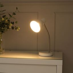 ValueLights Keela Adjustable Flexi Neck Desk Table Lamp with LED Bulb in White - thumbnail 3