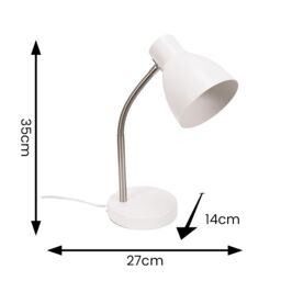 ValueLights Keela Adjustable Flexi Neck Desk Table Lamp with LED Bulb in White - thumbnail 6