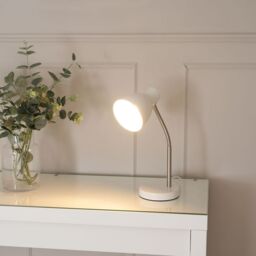 ValueLights Keela Adjustable Flexi Neck Desk Table Lamp with LED Bulb in White - thumbnail 5