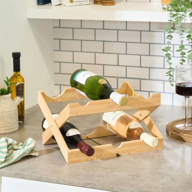 OHS 2-Tier Bamboo Wine Rack Bottle Holder Freestanding Storage Shelf in Natural - image 1