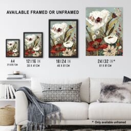 "Artery8 Stylised Wildflowers Pastel Colour Design Wall Art Print in Grey - Size: W24"" x H32""" - thumbnail 3