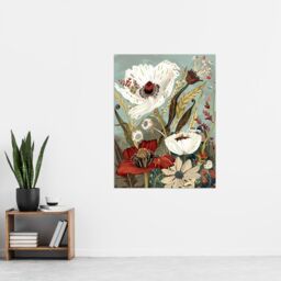 "Artery8 Stylised Wildflowers Pastel Colour Design Wall Art Print in Grey - Size: W24"" x H32""" - thumbnail 4