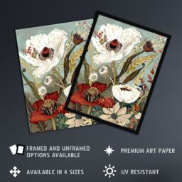 "Artery8 Stylised Wildflowers Pastel Colour Design Wall Art Print in Grey - Size: W24"" x H32""" - thumbnail 2