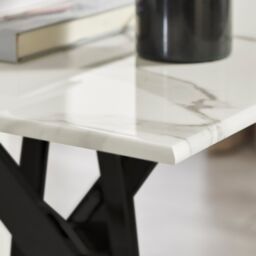 FurnitureboxUK Leonardo Square Marble Effect Glass Top Side Table With Black Metal Starburst Legs in White - thumbnail 4