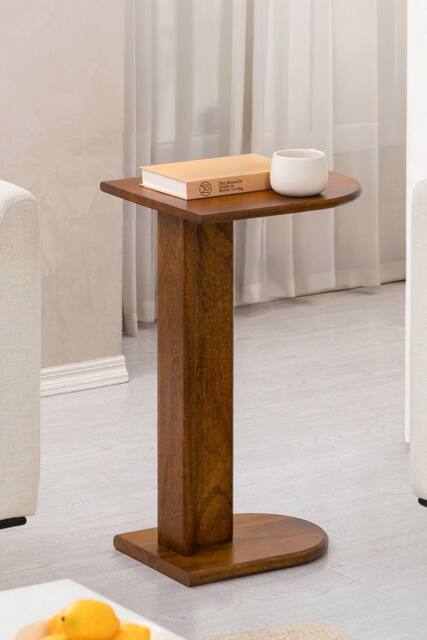 MH London Ivy Solid Wood C Shaped Living Room Sofa Side Table Bedside End Table in Walnut - image 1