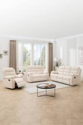 More4Homes Boston Manual Recliner Fabric 1+2+3 Seater Sofa Set in Beige - thumbnail 1