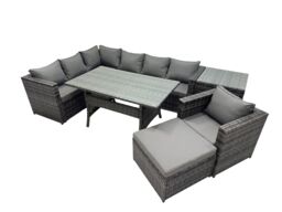 Fimous Outdoor PE Rattan Sofa Set with with Chair Big Stool Side Table in Dark Grey - thumbnail 1
