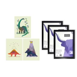 Artery8 A4 Wall Art & Frame Set of 3 Kids Bedroom Cute Dinosaurs Pastel - thumbnail 5