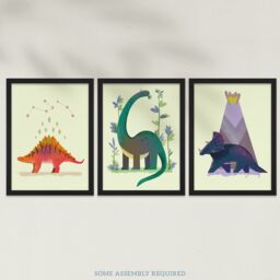Artery8 A4 Wall Art & Frame Set of 3 Kids Bedroom Cute Dinosaurs Pastel - thumbnail 4