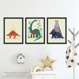 Artery8 A4 Wall Art & Frame Set of 3 Kids Bedroom Cute Dinosaurs Pastel - thumbnail 2