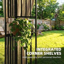 OUTSUNNY 3.3 x 3.3 m Garden Gazebo with Shelves, UPF50+ Permanent Gazebo in Khaki - Size: 3m x 3m - thumbnail 6