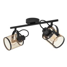Eglo Dellow 2 Light Black Steel Lattice Style Adjustable Wall or Ceiling Spotlight - thumbnail 2